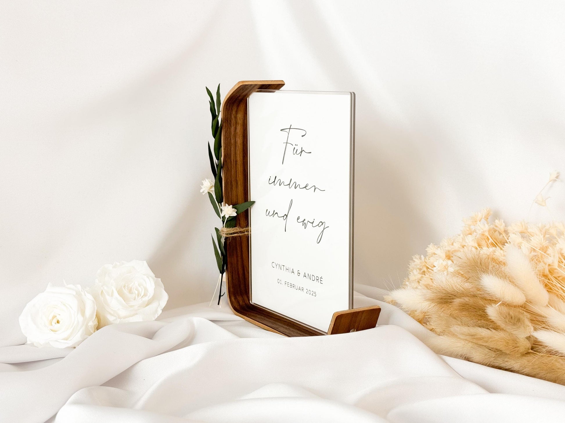 Geldgeschenk zur Hochzeit mit Strauß aus Trockenblumen | Acryl Bilderrahmen | personalisiert | Hochzeitsgeschenk | Brautpaar Geld für immer