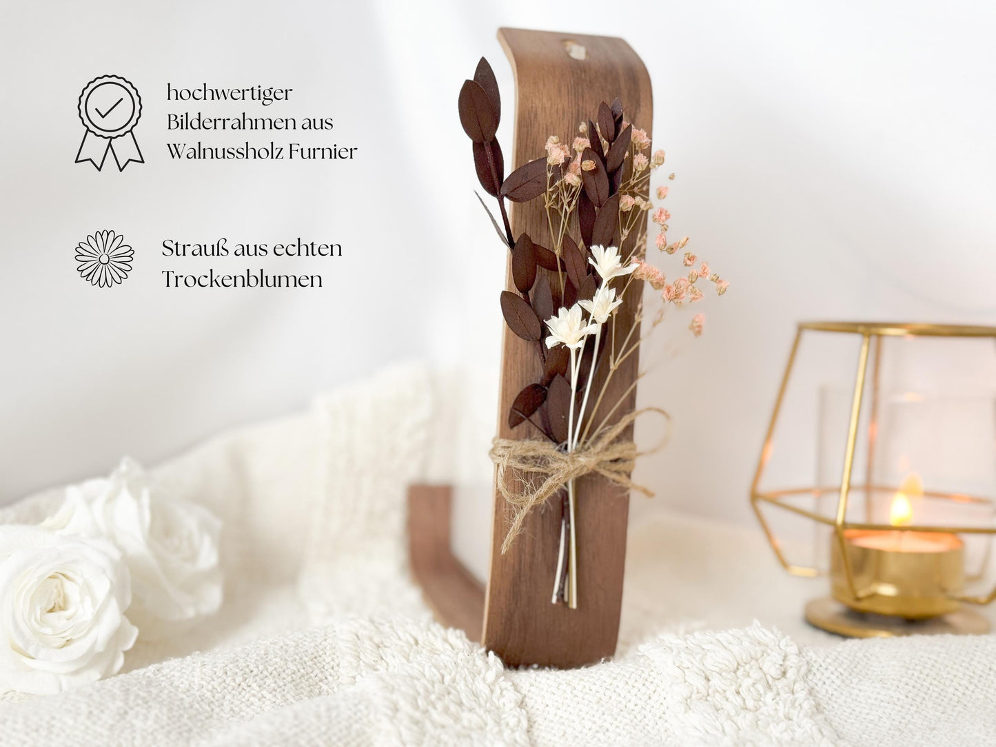 Personalisierter Kalender im Bilderrahmen – Valentinstagsgeschenk für Paare | Acrylglas & Walnussholz mit Trockenblumen | Hochzeit Jahrestag
