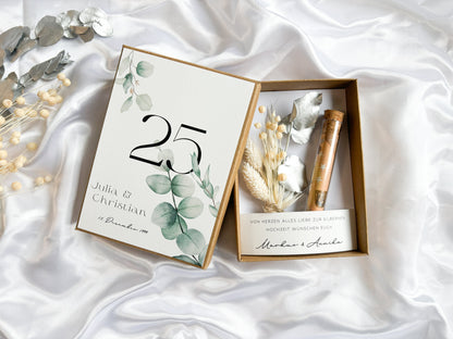 Geldgeschenk zur Silberhochzeit mit Strauß aus Trockenblumen | personalisiert | Hochzeitsgeschenk | Geschenkschachtel silberne Hochzeit