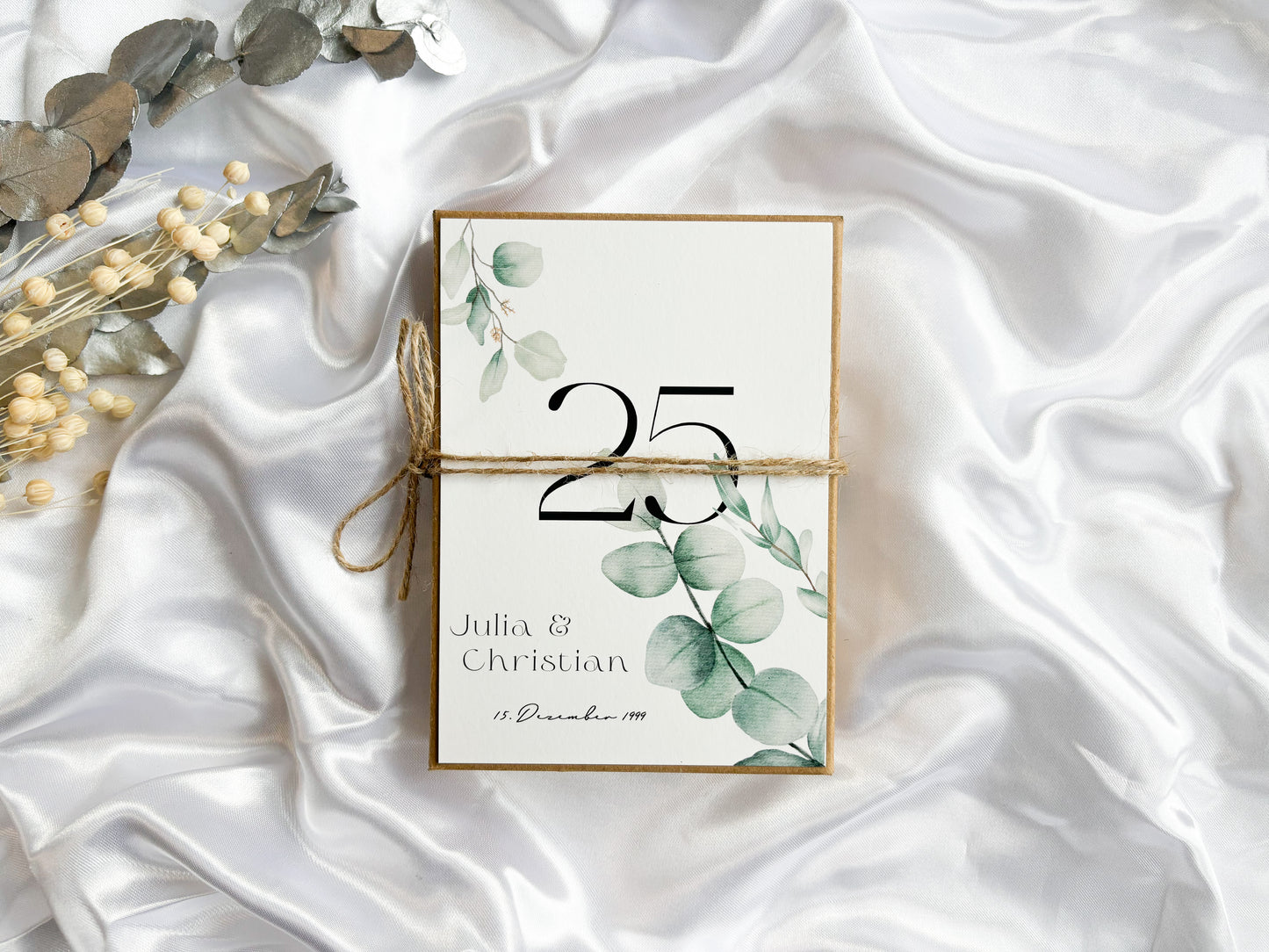 Geldgeschenk zur Silberhochzeit mit Strauß aus Trockenblumen | personalisiert | Hochzeitsgeschenk | Geschenkschachtel silberne Hochzeit