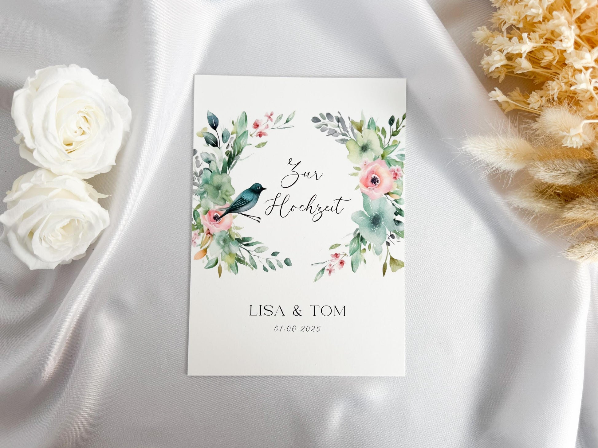 Geldgeschenk zur Hochzeit mit Strauß aus Trockenblumen | Acryl Bilderrahmen | personalisiert | Hochzeitsgeschenk | Brautpaar Geld Flower