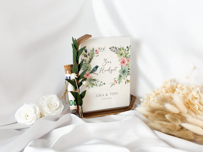 Geldgeschenk zur Hochzeit mit Strauß aus Trockenblumen | Acryl Bilderrahmen | personalisiert | Hochzeitsgeschenk | Brautpaar Geld Flower